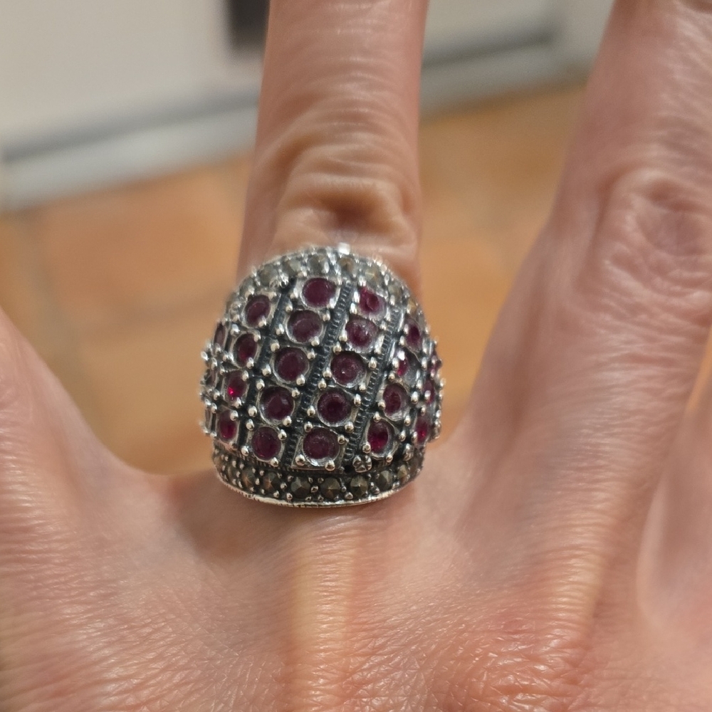 Vintage-Inspired Silver and Red Stone .925 Sterling Silver Ring